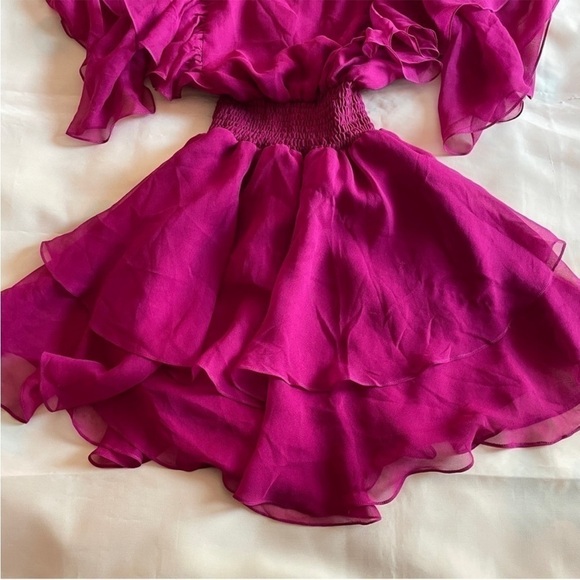 Gilner Farrar- Flutter Sleeve Smock Waist V-neck Magenta Finley Dress Size Small - Picture 8 of 9
